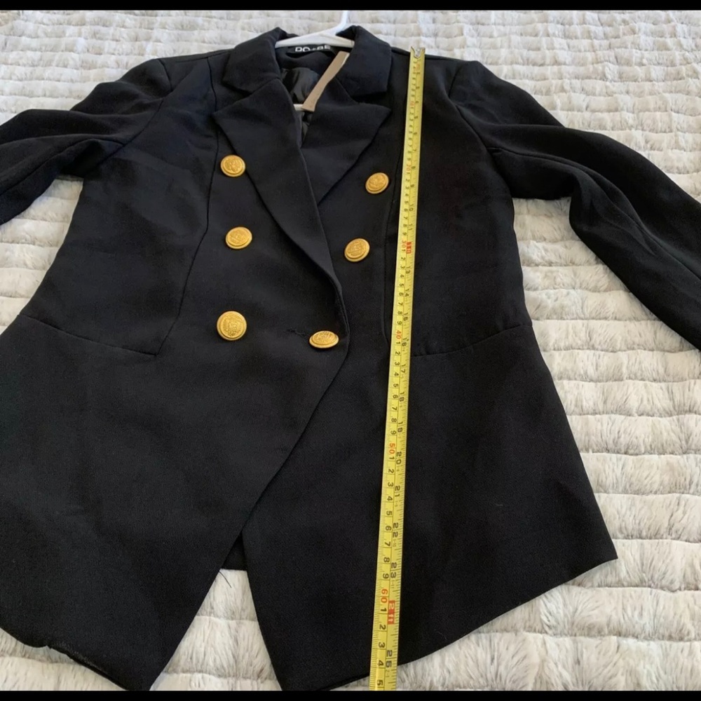 Double Breasted Black Blazer Gold Buttons Gem